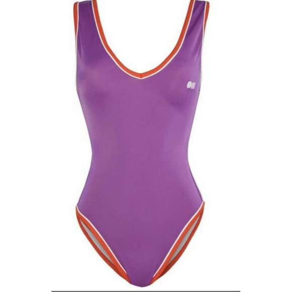 Solid & Striped $168 Michelle Logo Embroidered Onepiece Swimsuit Purple - Picture 2 of 8